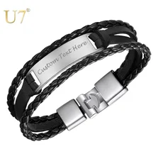 U7 Винтаж шнурок из искусственной кожи черный браслет для мужчин цинковый сплав панк-подвеска браслеты браслет мужской день рождения ювелирные изделия подарок H1075