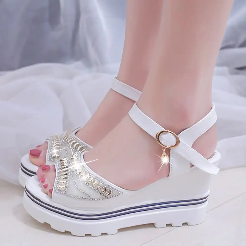 comfortable white wedges