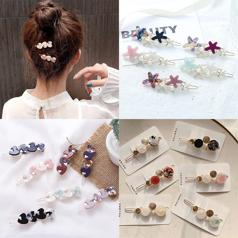 

Headwear Round Barrettes Crystal Heart Love Flower INS Style Hollow Out Hot Sale Circle 31 Colors Alloy Hair Clips Hairpin 1PC