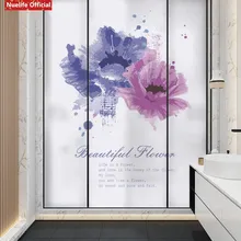 Изготовление размеров под заказ фиолетовые цветы узор матовое электростатическое стекло пленка гостиная спальня ванная комната балкон офис дверь окно пленка