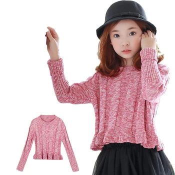 

Rlyaeiz Kids Clothes Girls Sweaters Winter Autumn 2018 New Girl Knitted Ruffles Long Sleeve Pink Pullover Sweater For Girl 5-11Y