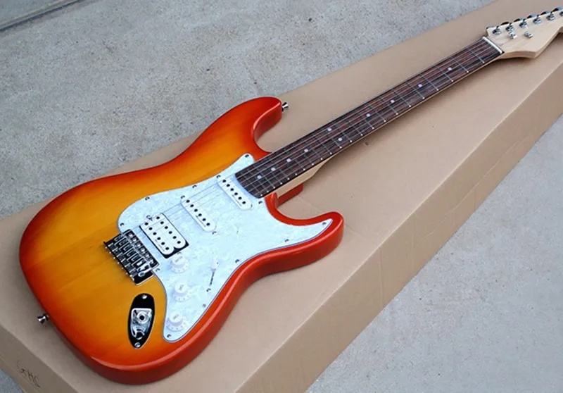 

Factory custom cherry sunburst body electric guitar with SSH pickups,white pickguard,chrome hardware,can be customized