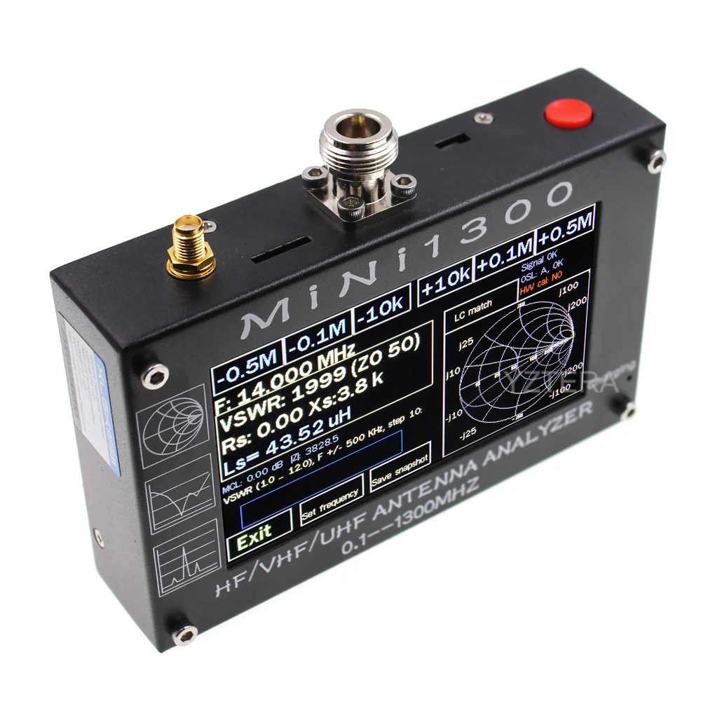 Новое обновление Mini1300 0,1-1300 MHz HF VHF UHF ANT КСВ антенный анализатор 4,3 дюймов сенсорный экран