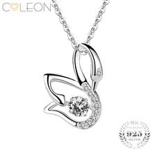 Coleon Silver Red Gem Swan Pendant Necklace with Dancing Necklace 925 Sterling Women Girls Gift Jewelry Long Chain Necklaces