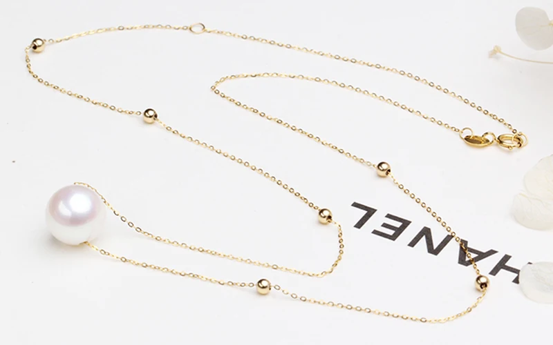 Sinya 18k gold choker necklace with 7.5-10mm natural Round pearls and 3mm gold beads Au750 gold chain length 45cm for women (19)