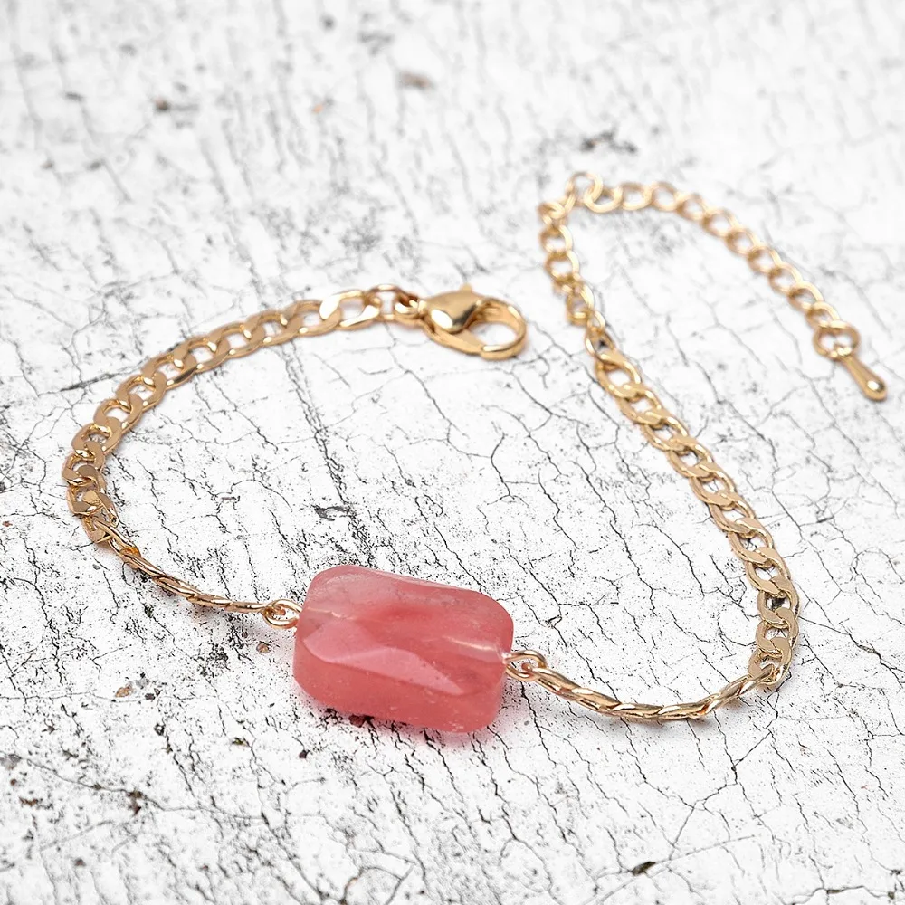 

Wild&Free Pink Natural Stone Charm Bracelet Fashion Zinc Alloy Gold Link Hand Chain Bracelets Bangles Handmade Jewelry Wholesale