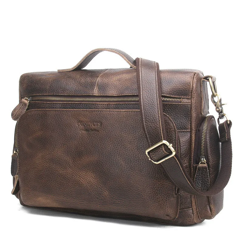 

Brand Luxury Men Fashion Simple Business Briefcase Bag Male First Layer Cowhide Laptop Bag Casual Men Travel Bags Shoulder