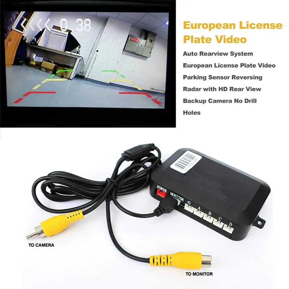 New European License Plate Frame Backup Camera Car Accessories 4 LED Rear View Camera with Reversing Radar System Parking Sensor