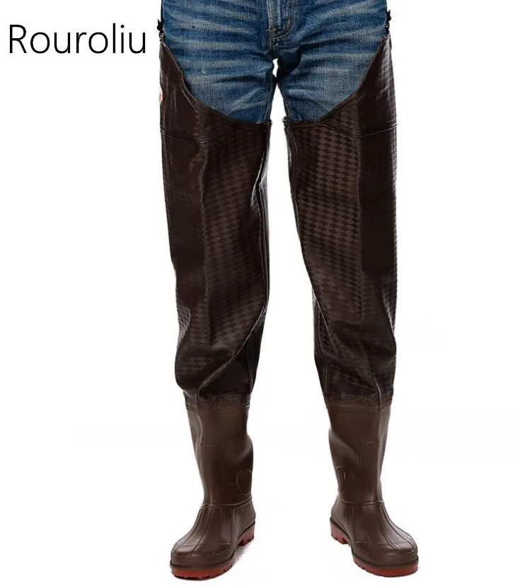 

Rouroliu Men Autumn Winter Over-the-Knee Warm Rainboots Waterproof Safety Shoes Wellies Fishing Work Shoes RT376