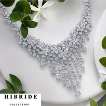 HIBRIDE Luxury Shiny Crystal CZ Stone Pendant Necklace Women Jewelry Sets Trendy Style For Female Party Gifts N-216