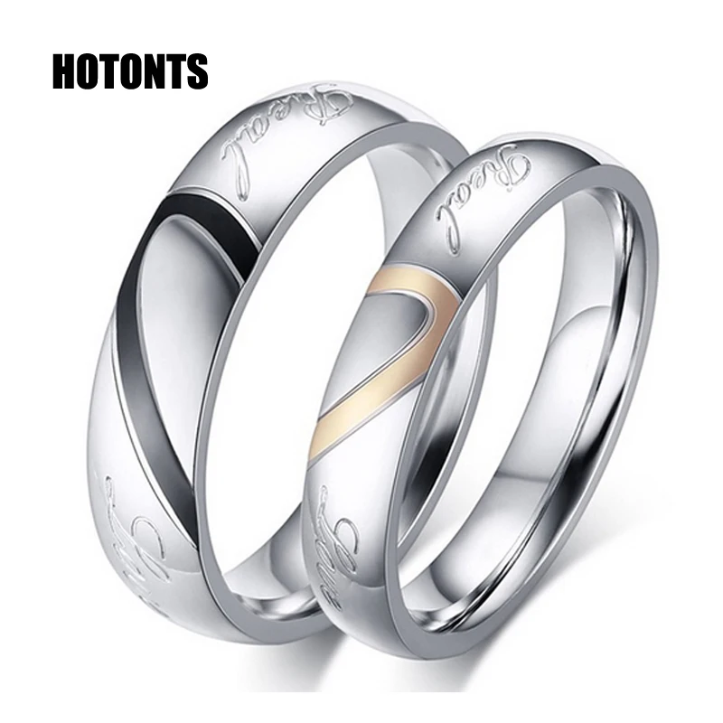 CR 001 Romantic Stainless Steel Heart Puzzle Couple Rings Fashion