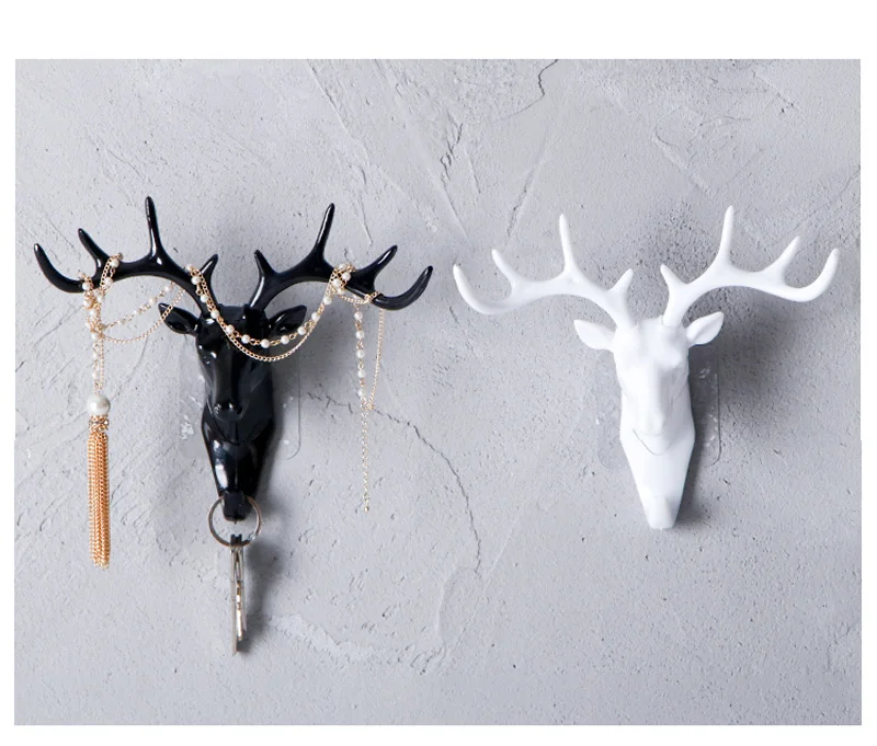 Strongwell Wall Hook Keys Rack Deer Animal Head Antlers Home Hanging Clothes Hat Scarf Hooks Home Livingroom Decor