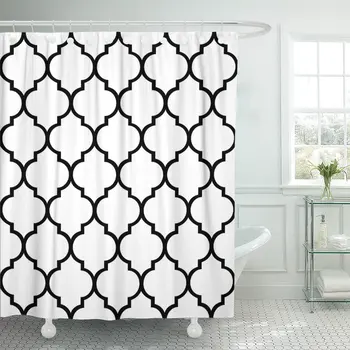 

Black Stencil Geometric Pattern Quatrefoil Designs White Artistic Abstract Waterproof Shower Curtain Curtains Extra Long
