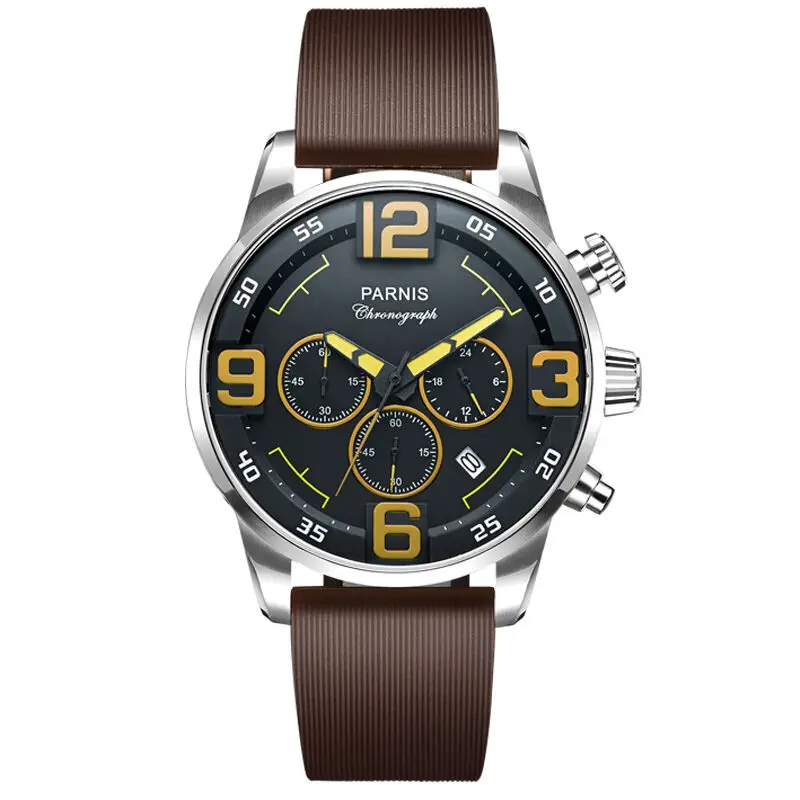 Parnis Pilot IIV Seriers Luminous Mens Silicone / Leather Watchband Army Sport Chronograph Quartz Watch Wristwatch