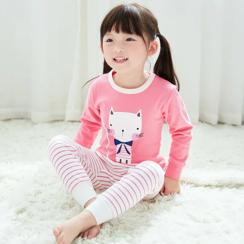 SAILEROAD/детский пижамный комплект с длинными рукавами для девочек, робкая кошка, пижама Детская Хлопковая пижама, Пижама для девочки, детская одежда для сна