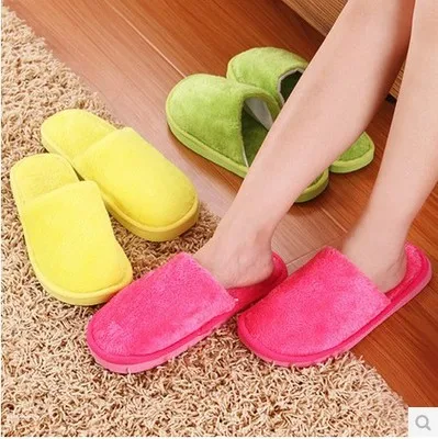 

Winter Women Slippers House Shoes Floor Lovers Candy Color Home Shoes Bedroom Flats Men Slippers Indoor Slip-On Furry Shoes