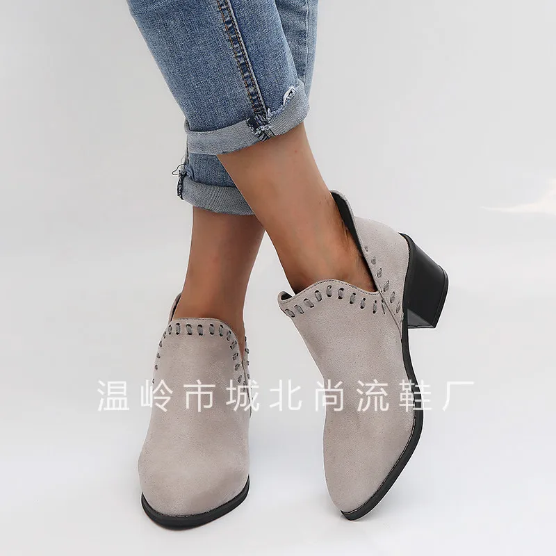

2018 Autumn Boots Winter Womens Boots Deep V Mouth Short Boots High Heels Ankle Booties Botas Mujer Suede Shoes Woman Botas