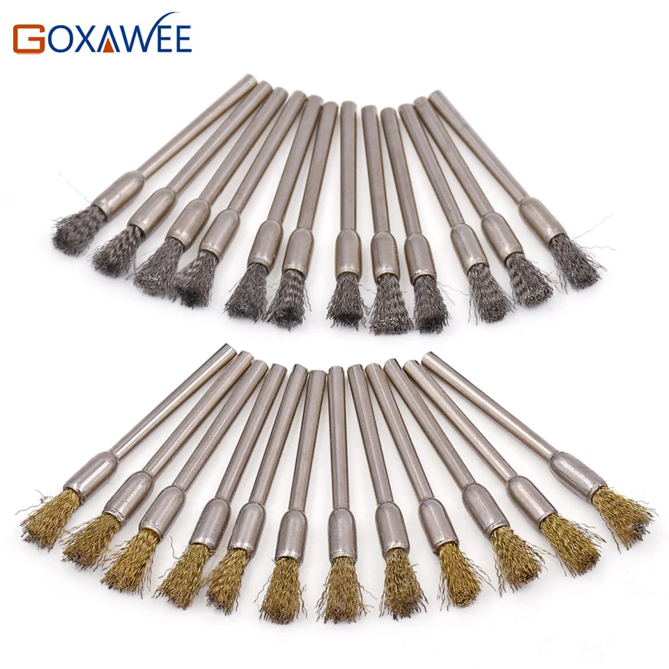 GOXAWEE 10pcs Abrasive Tools Polishing Brush Steel Wire and Brass Wire