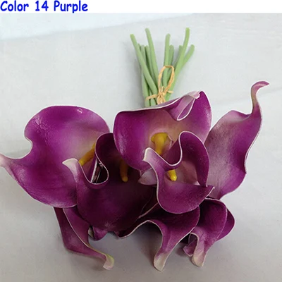 62 шт., искусственный цветок лилии Калла из искусственной кожи для свадьбы, центральные искусственные цветы для украшения дома, Цветочная композиция - Цвет: Color 14 purple
