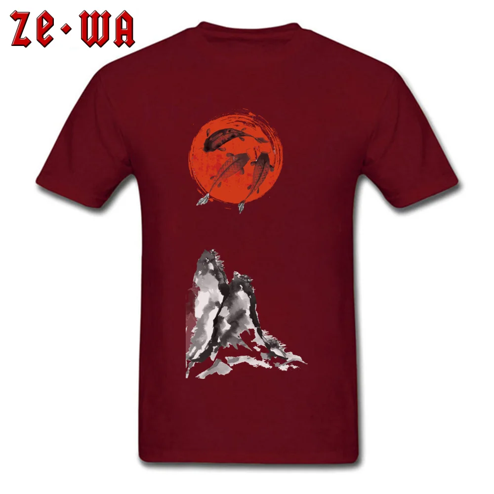 Family Round Collar T Shirt Summer/Autumn Tops Shirts Short Sleeve New Design Pure Cotton Casual Tees Slim Fit Men's japan ink wash painting drawing china maroon