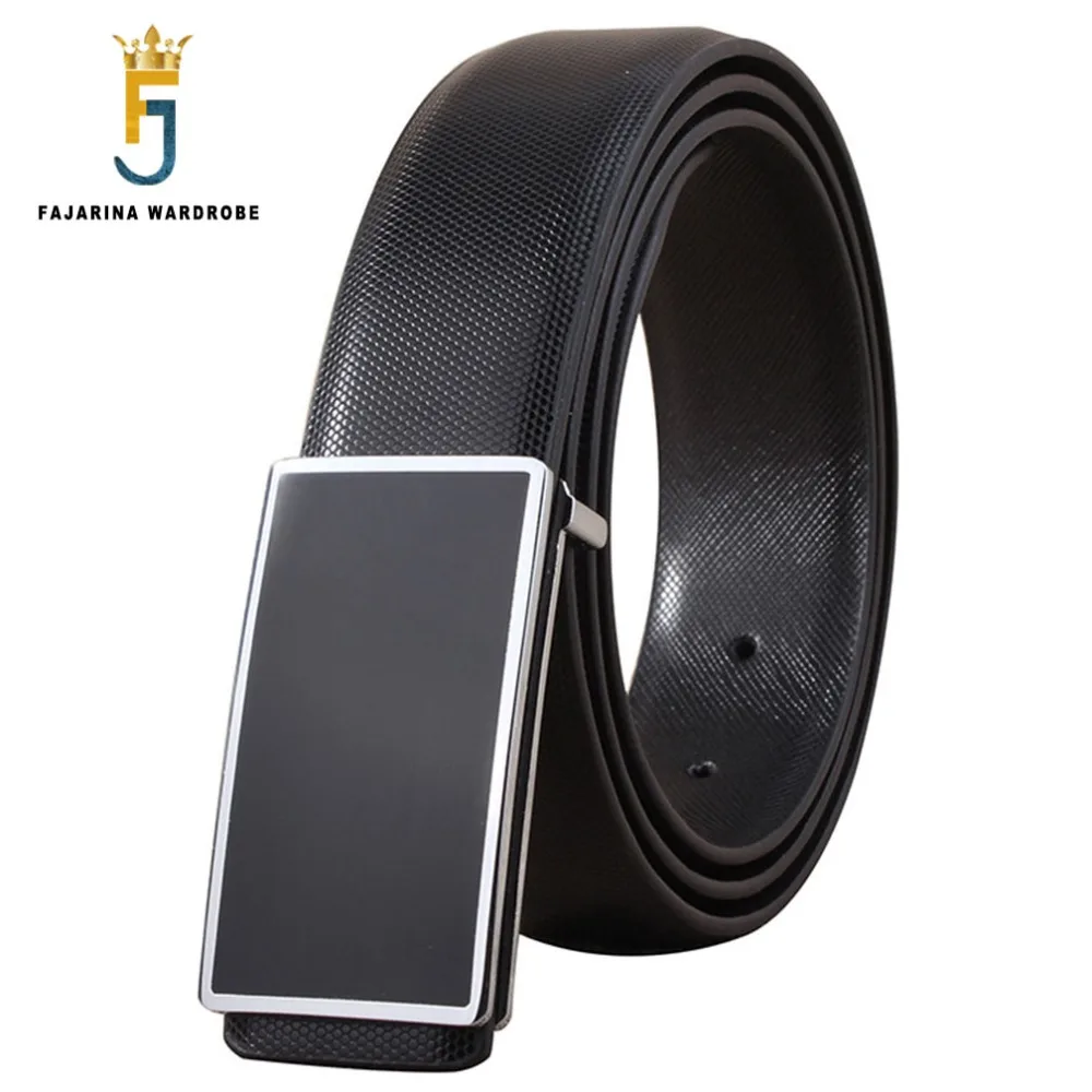 FAJARINA Fashion Pure Cowhide Genuine Belt Black White Straped Leather Slide Buckle Belts Men Accessories Solid Color AUTBT007