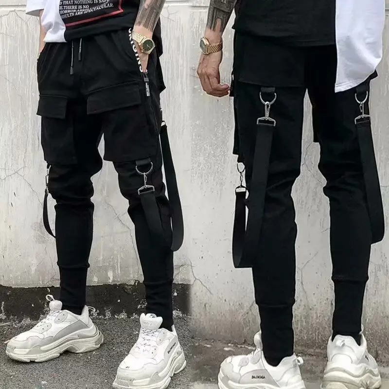

Hip Hop Patchwork Cargo Men's Pants Ripped Sweatpants Side Pockets Pencil Pants Joggers Trousers Male Fashion Full Length Pants