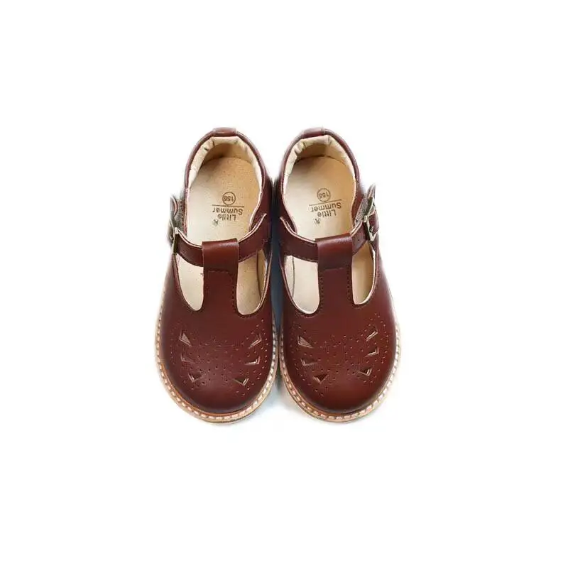 Натуральная кожа Повседневная детская обувь принцессы в стиле «Мэри Джейн»; туфли на плоской подошве для девочек вырез Демисезонный детские Нескользящие дышащие туфли-лодочки