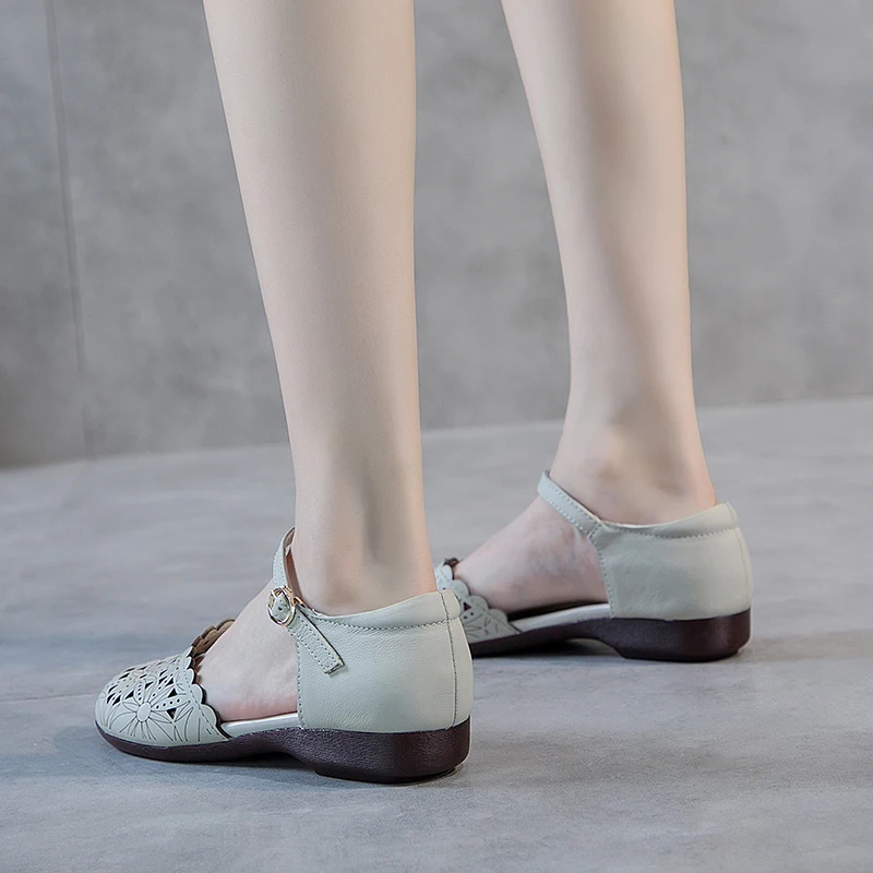 KULADA/Новинка; женские босоножки из натуральной кожи; мягкие кожаные сандалии на плоской подошве для мам; нескользящая удобная обувь на низком каблуке и резиновой подошве