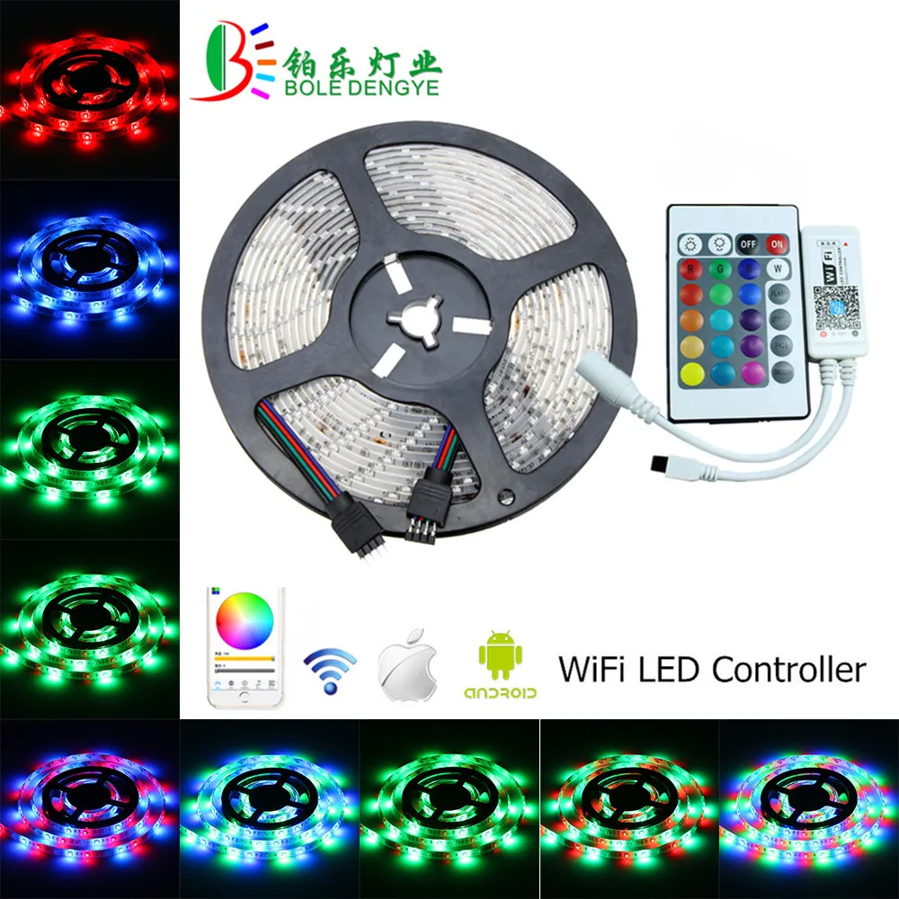 

5m WiFi RGB LED Strip 12V 60 led Waterproof LED Tape SMD 2835 Flexible Led Strip Lighting 24key Remoter WiFi RGB Controller