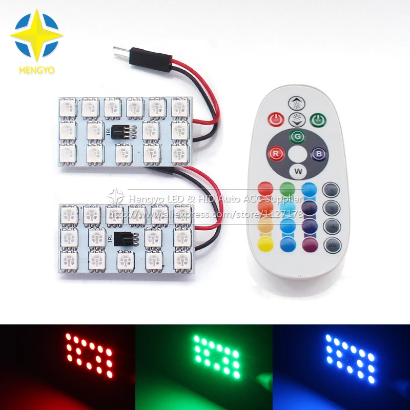 

2x15SMD Festoon T10 16Color RGB LED Panel Car Auto Interior Reading Map Lamp Bulb Light Dome Festoon Remote Control Flash Strobe