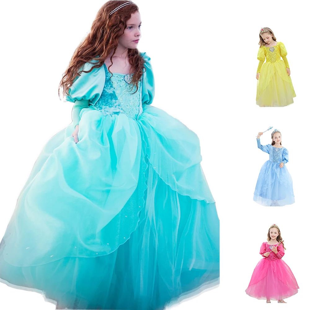 Маленькое Платье Mermard для девочек; платье принцессы Ариэль, жасмин, Золушка, Белль; детский нарядный костюм с цветочным рисунком; детское праздничное платье на день рождения