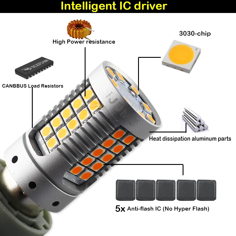 4) P21W светодиодный светильник Canbus OBC No Hyper Flash 1156 PY21W Bau15s светодиодный для переднего заднего указателя поворота, задний светильник s, тормозной светильник s