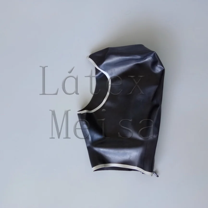 

100% handmade unisex Catsuit latex hoods open face main in black with silver trim with back zip