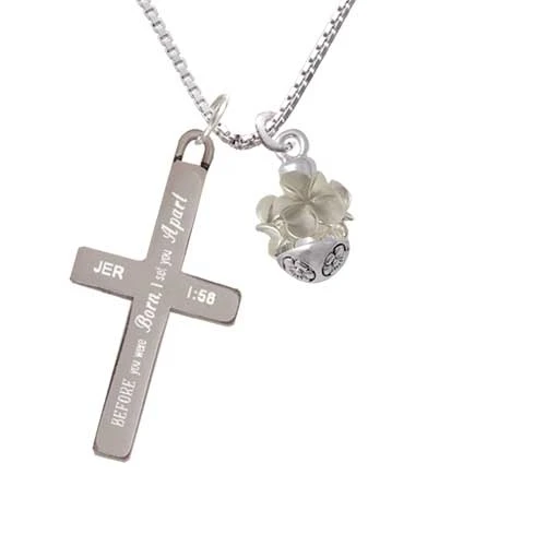 White Plumeria Flowers Spinner - I Set You Apart - Cross Necklace (1)