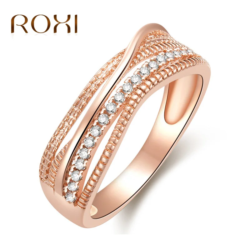 

ROXI New Cross Rings For Women Fashion Female Jewelry Zircon Rose Gold Ring Weddding Party Jewelry anillos mujer Dropshipping