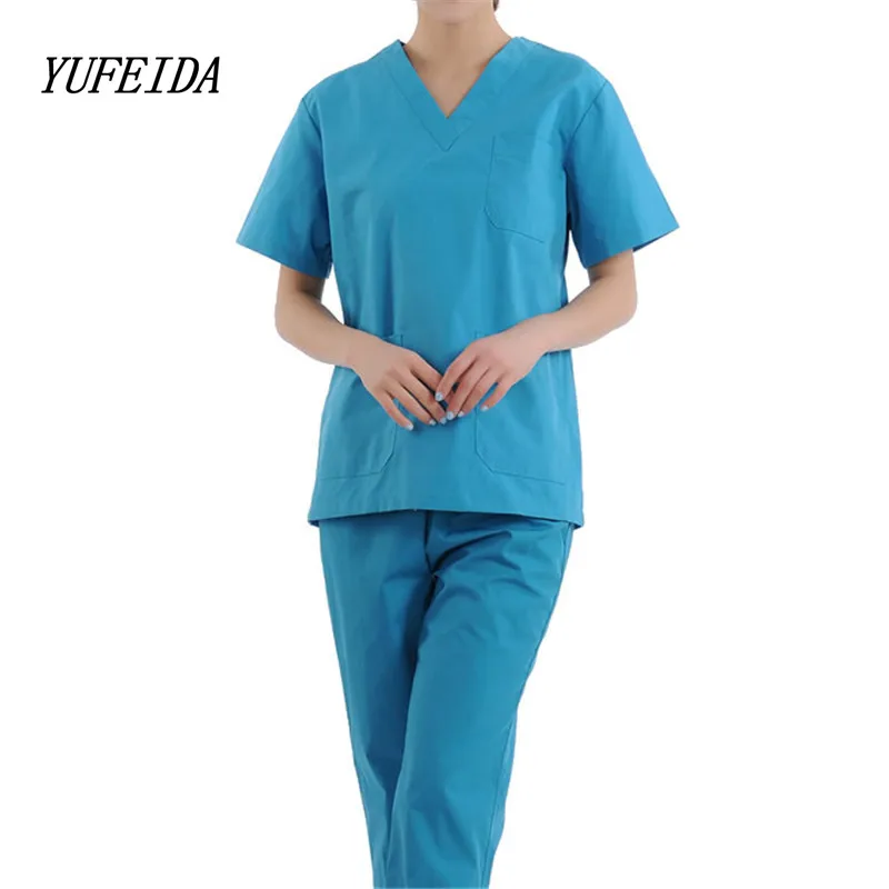 Women V neck Summer Nurse Uniform Hospital Medical Scrub Set Short