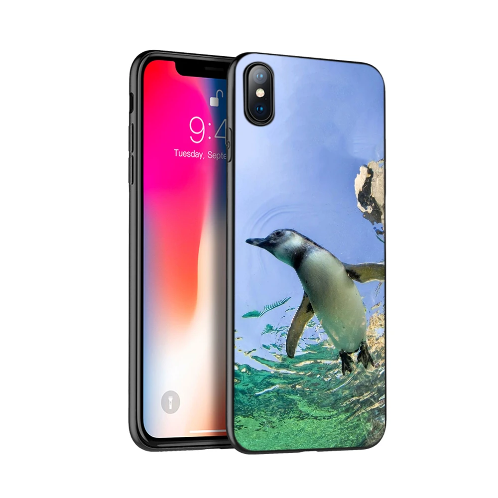 Черный чехол из ТПУ для iphone 5 5s SE 2020 6 6s 7 8 plus x 10 XR XS 11 pro MAX с милым пингвином и белым