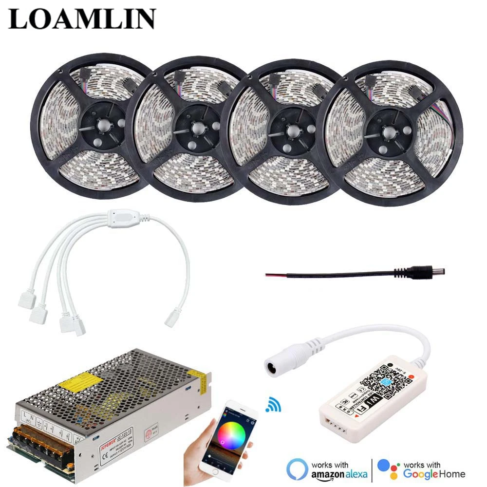 

RGB Led Flexible Strip Light 2835/3528SMD With Magic Home RGB Wifi Led Controller DC12 Power Supply Kit 5M 10M 15M 20M