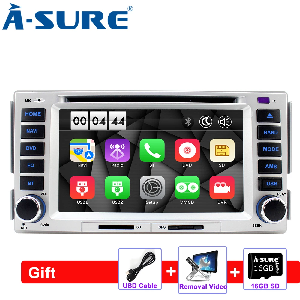 

A-Sure 6.2 Inch 2 Din Car Multimedia Auto Radio GPS DVD Player Stereo Navigation For HYUNDAI SANTA FE ELANTRA Bluetooth VMCD