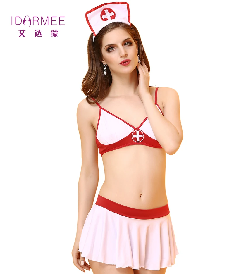 IDARMEE TOP Grade Sexy Nurse Costume Women Erotic Lingerie Contrast Color White Red Nurse Dress