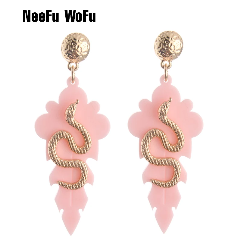 

NeeFu WoFu Resin Long Earrings Snake Big Flamingo Leaves Large Earrings Resin Brincos Halloween earrings Ear Fine Jewelry