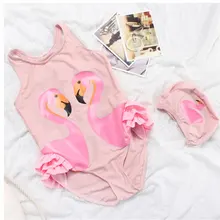 Цельный купальный костюм для девочек с шапкой, фламинго лебедь, милая детская пляжная одежда для плавания