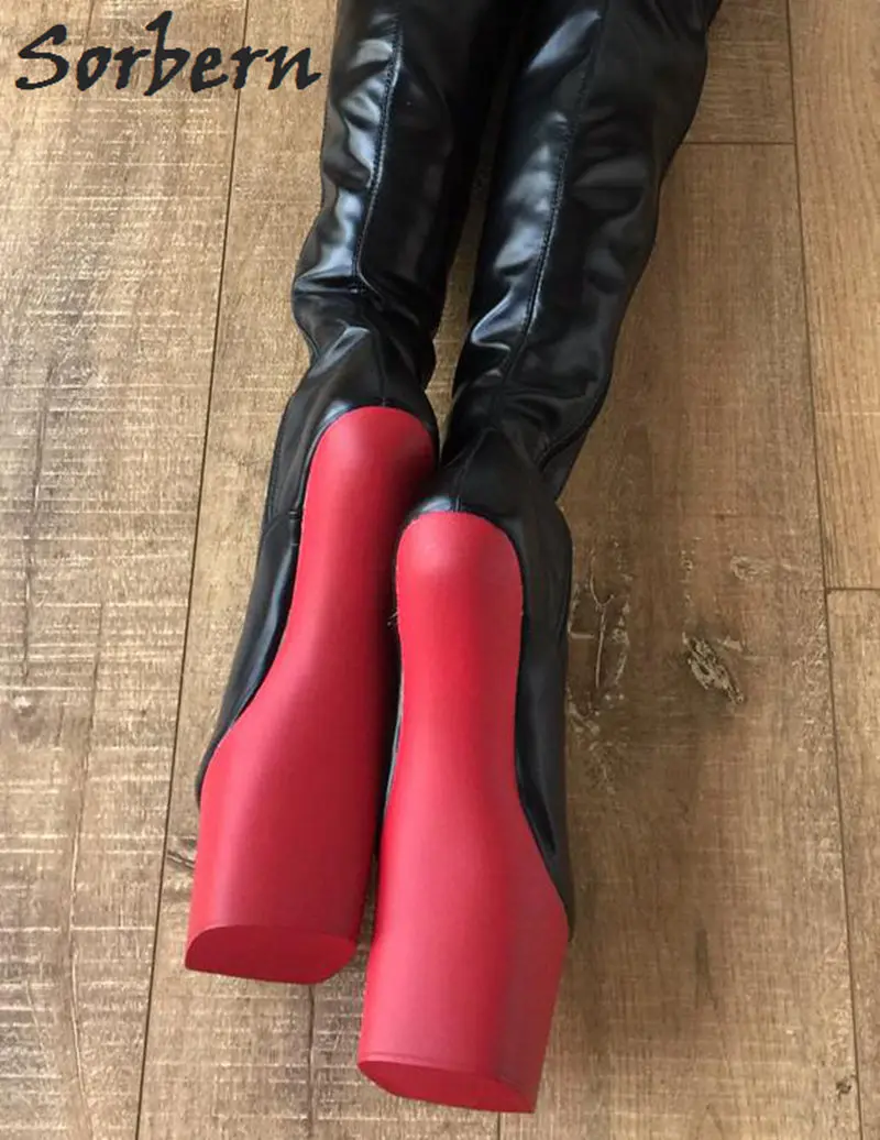 Señora Larga De Mujeres Tacones Rojo Bota Botas Zapatos Muslo La Del Sorbern Alta Tamaño Entrepierna Sin Color Casco Extrema Luz custom Mate Roja Negro Plus Negro Tacón fgdnEq