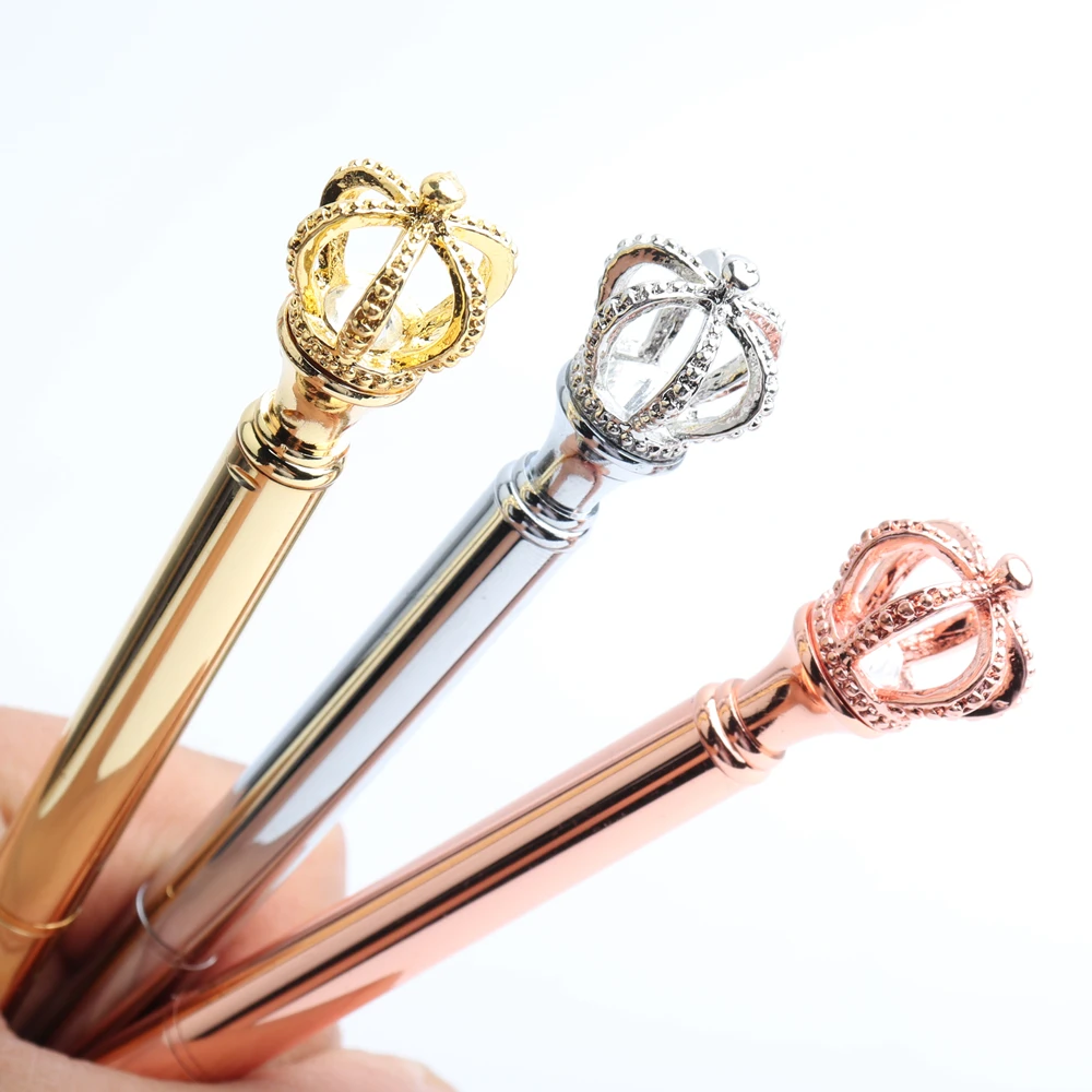 Baikingift Изысканная блестящая шариковая ручка с короной, кристалл, алмазный инструмент для письма, офисные принадлежности, Студенческая станция, серебро, розовое золото