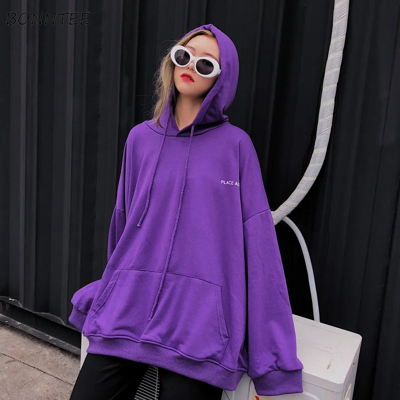  Hoodies Women Casual Harajuku Letter Print Chic Pocket Loose Simple Hip Hop Long Sleeve Sweatshirt 