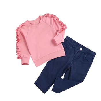 

NewSolid Pullover 1-6T Coat Spring/Autumn Baby Girls Solid Print Long Sleeve Sweatshirt Tops Trousers Casual Outfits Clothes
