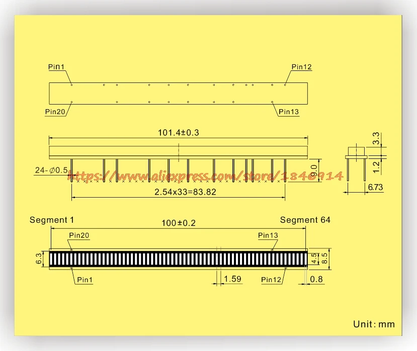 BL64-1005M 64 раздел 100 мм желтый светодиодный дисплей bargraph