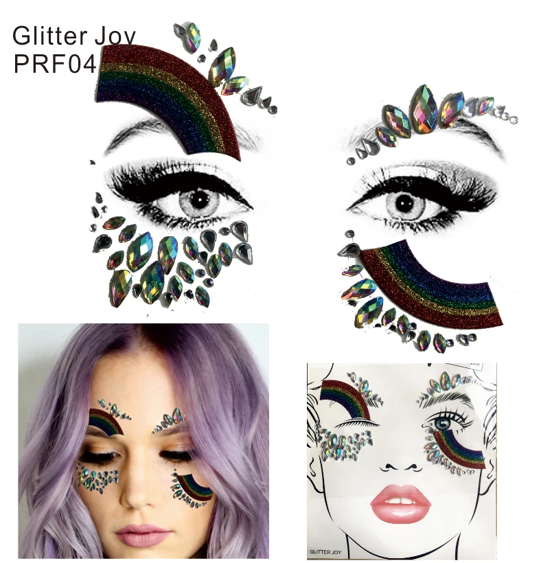 

PRF04 1Pc Glitter Colorful Rainbow Sticker with Face And Eye Jewel Forehead Party Makeup Temporary Tattoo Sticker