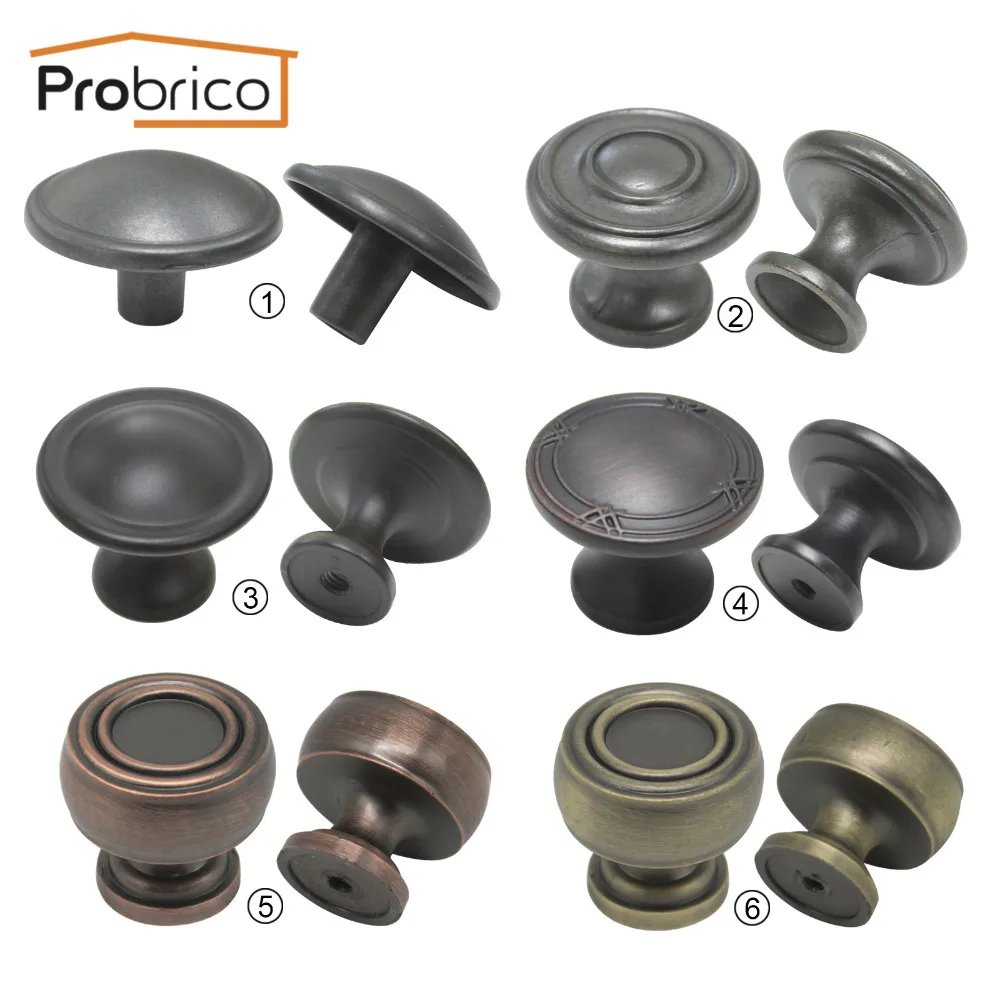 Probrico Drawer Closet Knobs Furniture Cabinet Handles And Pulls 6 Pack Vintage Hardware Oil Rubbed Bronze Antique-Style Copper