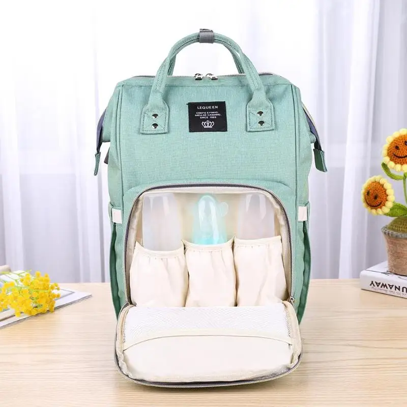 USB Charging Maternity Nursing Bags USB Port Mummy Diaper Bag Pure Color Baby Nappy Backpack Waterproof Mother Travel Handbags - Цвет: Зеленый